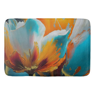 Abstracte bloem in oranje en teal badmat