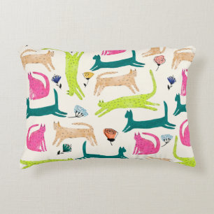 Abstracte bloem met Retrostijl en kattenafbeelding Accent Kussen