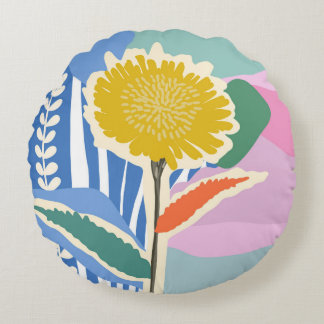 Abstracte Bloem Paardenbloem Kleurblokken Modern Rond Kussen