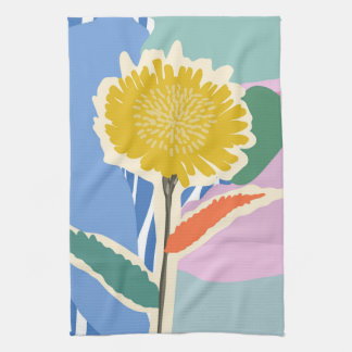 Abstracte Bloem Paardenbloem Kleurblokken Modern Theedoek