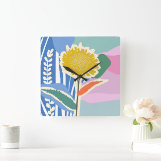Abstracte Bloem Paardenbloem Kleurblokken Modern Vierkante Klok