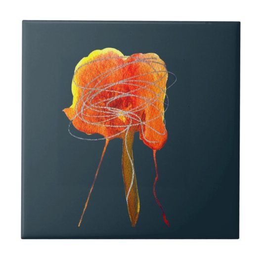 Abstracte bloembloem moderne kunst tegeltje (Voorkant)