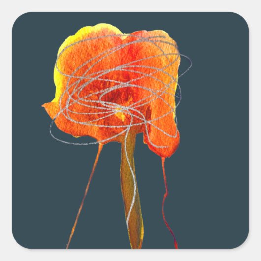 Abstracte bloembloem moderne kunst vierkante sticker (Voorkant)