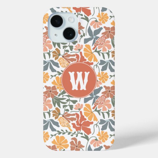 Abstracte bloembollen Mid Century Modern Monogram Case-Mate iPhone Case (Achterkant)