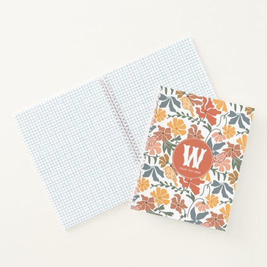 Abstracte bloembollen Mid Century Modern Monogram Notitieboek (Binnen)