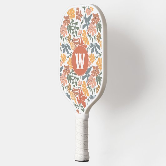 Abstracte bloembollen Mid Century Modern Monogram Pickleball Paddle (Links)