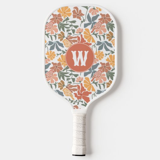 Abstracte bloembollen Mid Century Modern Monogram Pickleball Paddle (Achterkant)