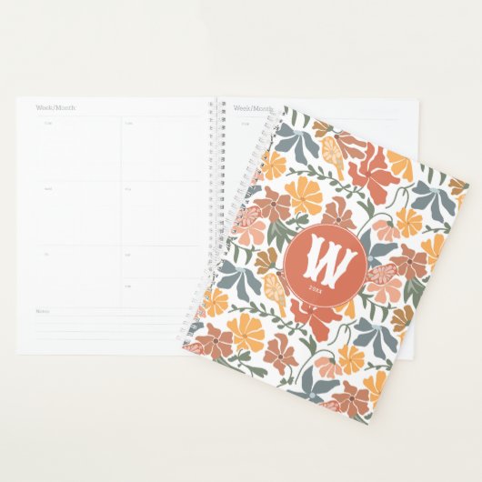 Abstracte bloembollen Mid Century Modern Monogram Planner (Display)