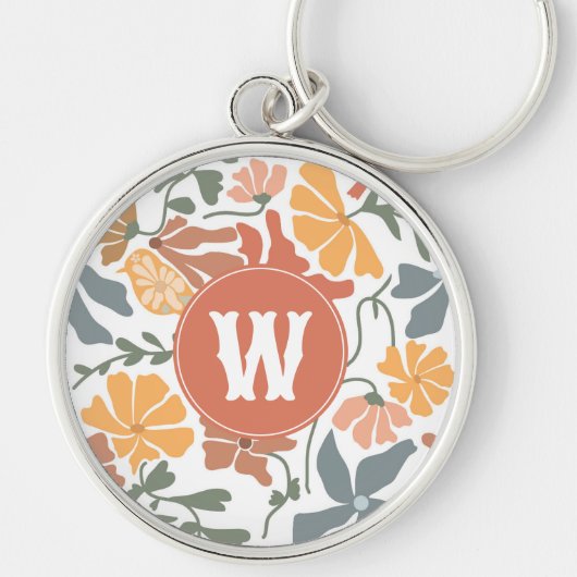 Abstracte bloembollen Mid Century Modern Monogram Sleutelhanger (Voorkant)