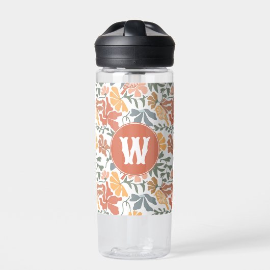Abstracte bloembollen Mid Century Modern Monogram Waterfles (Voorkant)