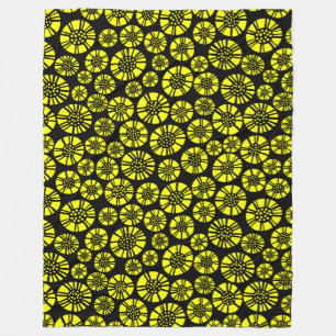 Abstracte Bloemen 031023 - Geel op Zwart Fleece Deken