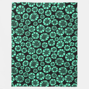 Abstracte bloemen 031023 - Turquoise op zwart Fleece Deken