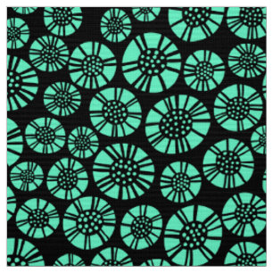 Abstracte Bloemen 031023 - Turquoise op Zwart Stof