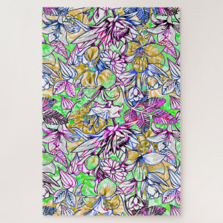 Abstracte bloemen bagagelabel met een kleurrijke k legpuzzel