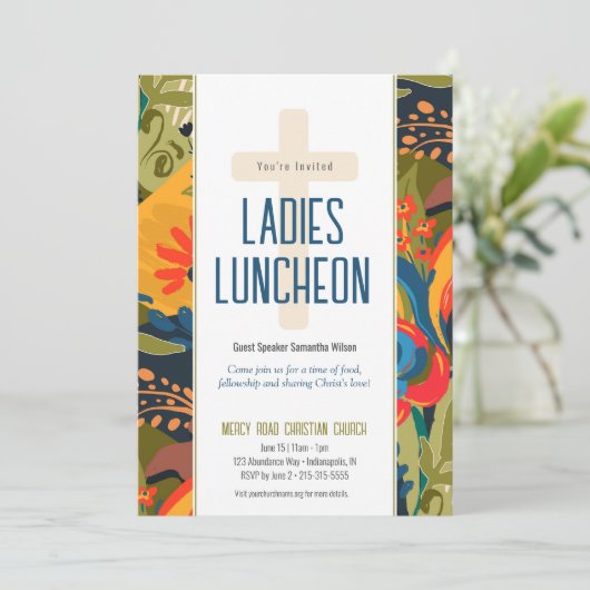 Abstracte Bloemen Dames Kerk Luncheon Uitnodiging (Staand voorkant)