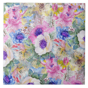 Abstracte bloemen de handverf van de tegeltje