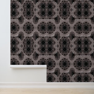 Abstracte Bloemen Geometrisch Zwart en Grijs Patro Behang