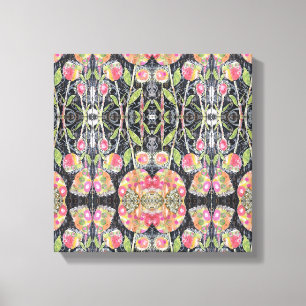 Abstracte Bloemen in Gemengde Techniek Canvas Afdruk