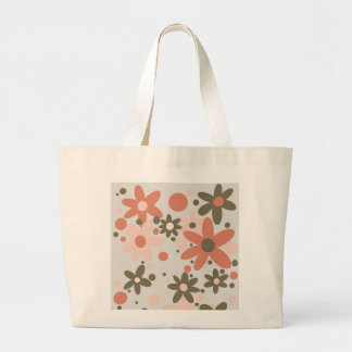 Abstracte bloemen in koraal, perzik & groen grote tote bag