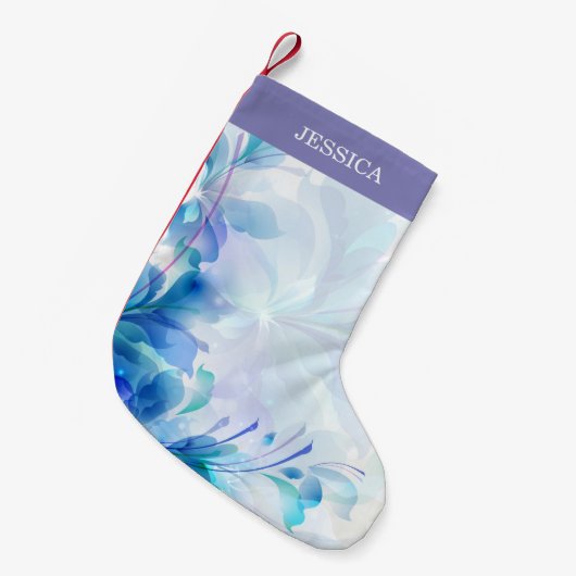 Abstracte bloemen in Paarse blauw en wit Kleine Kerstsok (Voorkant (Hangend))