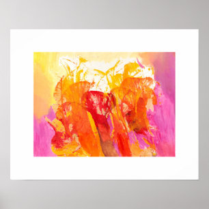 Abstracte bloemen in roze, tangerine en goud poster