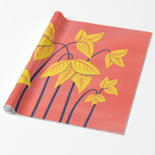 Abstracte bloemen Koraal Geel Floral Geometrische Cadeaupapier