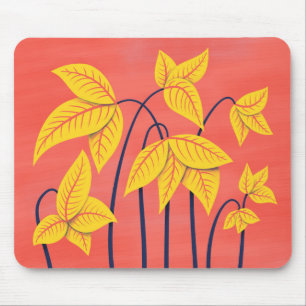 Abstracte bloemen Koraal Geel Floral Geometrische Muismat