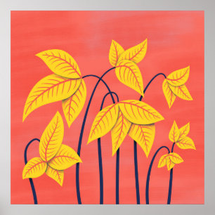 Abstracte bloemen Koraal Geel Floral Geometrische Poster