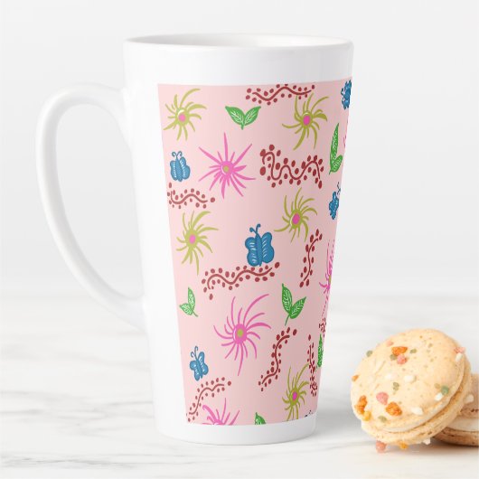 Abstracte Bloemen Mandala Patroon Ontwerp rood Latte Mok (In situ)