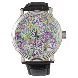 Abstracte bloemen, met een kleur, horloge