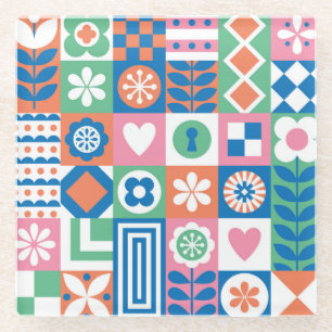 Abstracte Bloemen: Scandinavisch volksontwerp. Glazen Onderzetter