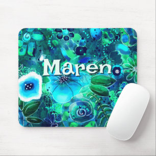 Abstracte bloemen teal blauw groen gepersonaliseer muismat