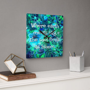Abstracte bloemen teal blauw groen gepersonaliseer vierkante klok