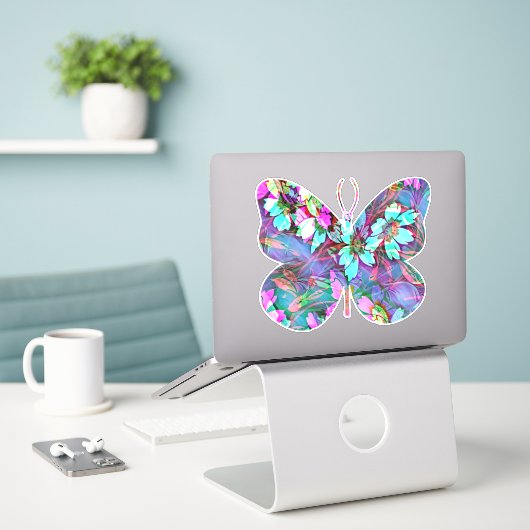 Abstracte Bloemen Vlinder Sticker (Laptop op bureau)