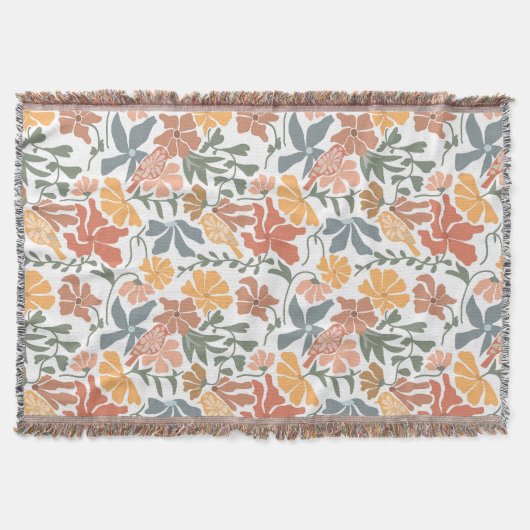 Abstracte Bloemen & Vogels Mid Century Modern Patt Deken (Voorkant)