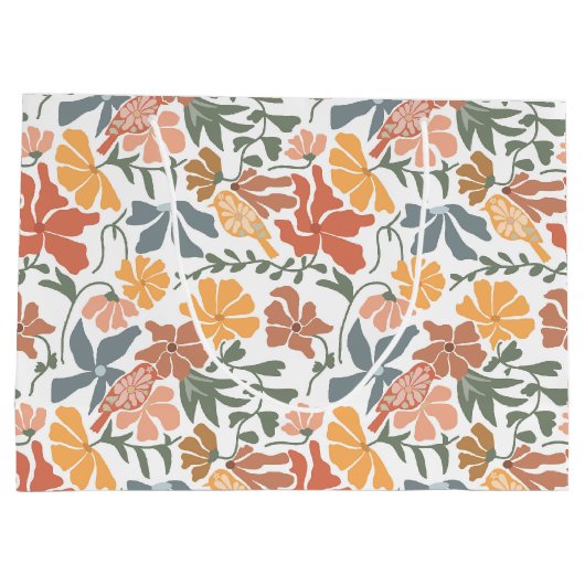 Abstracte Bloemen & Vogels Mid Century Modern Patt Groot Cadeauzakje (Achterkant)