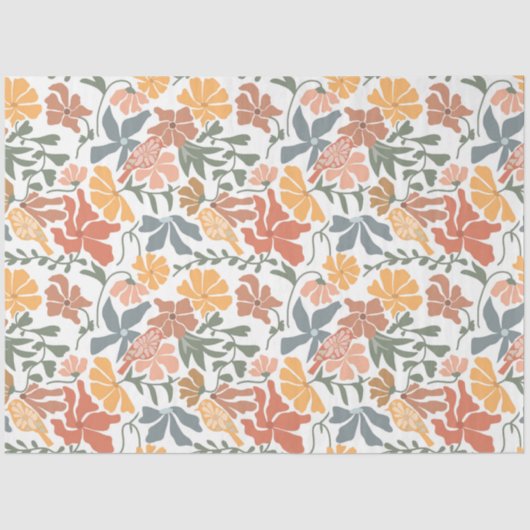Abstracte Bloemen & Vogels Mid Century Modern Patt Tissuepapier (Voorkant)