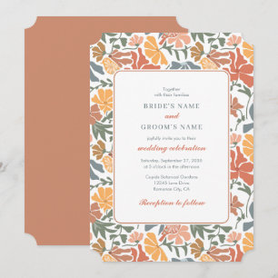 Abstracte Bloemen & Vogels Mid Century Modern Wedd Kaart