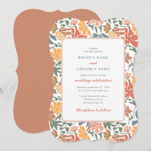 Abstracte Bloemen & Vogels Mid Century Modern Wedd Kaart