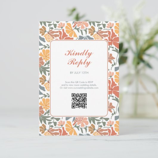 Abstracte Bloemen & Vogels Mid Century Moderne Tro Informatiekaartje (Staand voorkant)