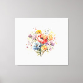 Abstracte Bloemen Waterverf Kleurrijk Boeket Canvas Afdruk
