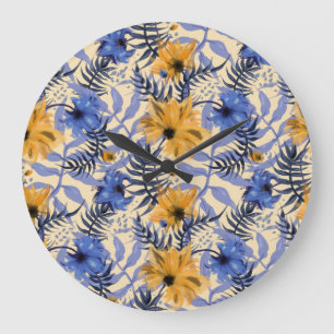 Abstracte Bloemen: Waterverf Modern Pattern Grote Klok