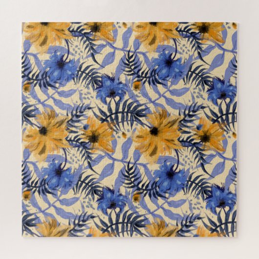 Abstracte Bloemen: Waterverf Modern Pattern Legpuzzel (Horizontaal)