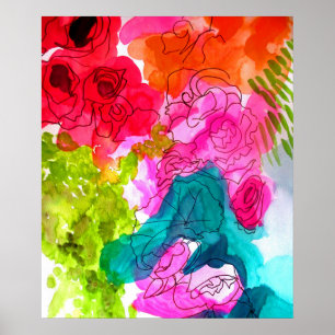 Abstracte bloemen waterverf poster