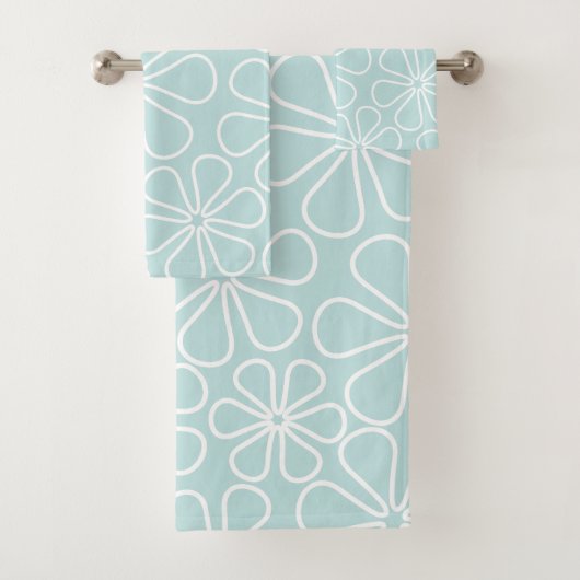 Abstracte bloemen wit op Euck Blue Bad Handdoek (Insitu)