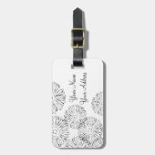 Abstracte bloemen, zwart en wit bagagelabel (Voorkant verticaal)
