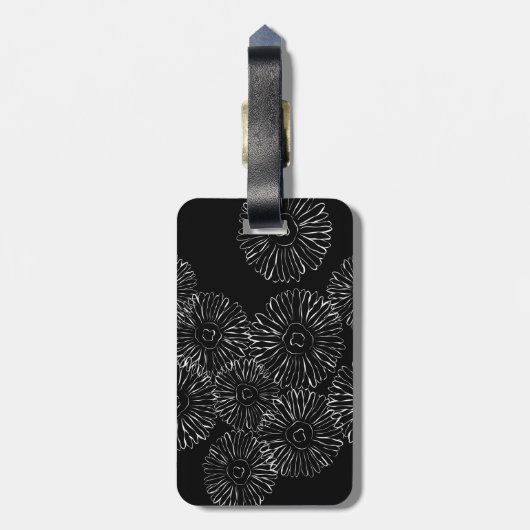 Abstracte bloemen, zwart en wit bagagelabel (Achterkant verticaal)