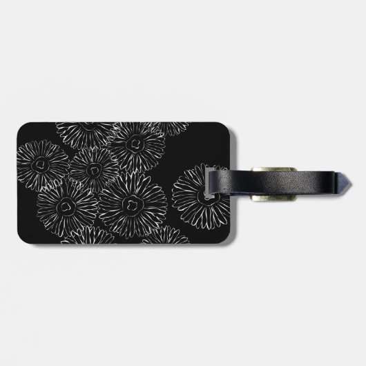 Abstracte bloemen, zwart en wit bagagelabel (Achterkant horizontaal)