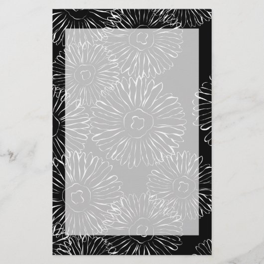Abstracte bloemen, zwart en wit briefpapier (Voorkant)