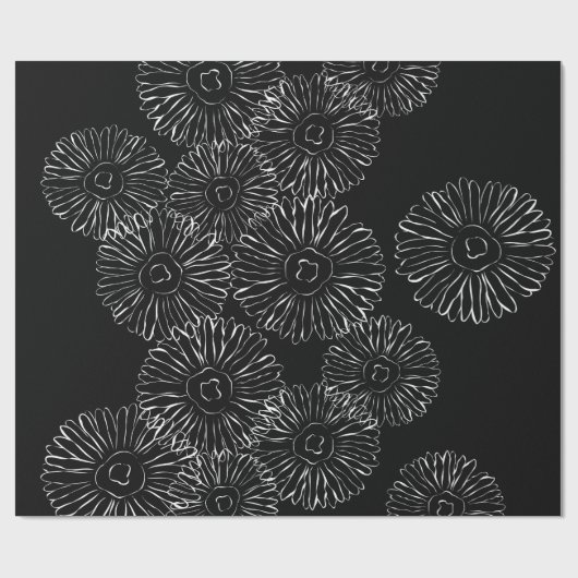Abstracte bloemen, zwart en wit cadeaupapier (Vlak)